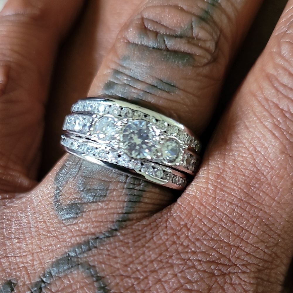 Silver and White Multi-Band Statement Ring with Sparkling Stones